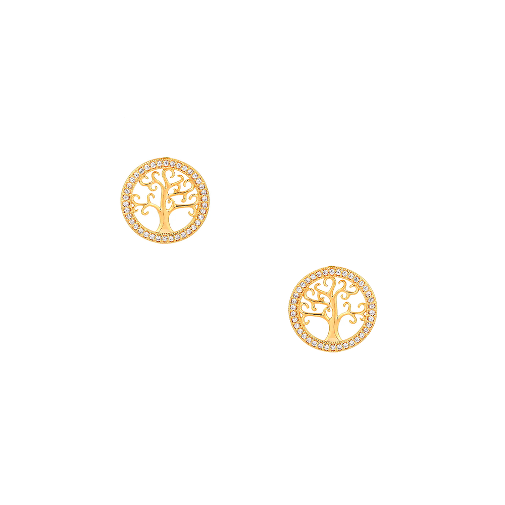 Imagem do produto Brinco em Ouro 18k Árvore da Vida Cravejado de Zircônias New Gold