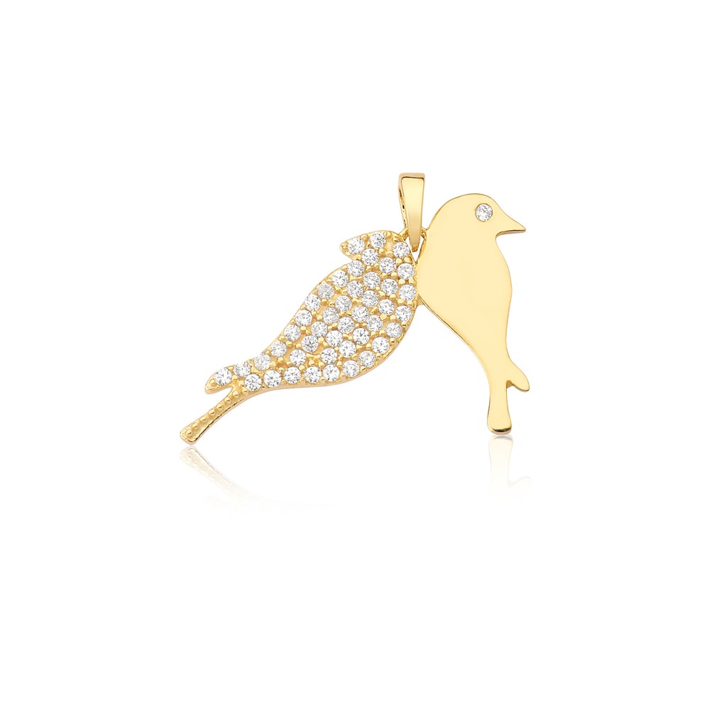 Imagem do produto Pingente de Ouro 10k Pássaros Liso e Cravejado de Zircônias Folheado a Ouro 18k
