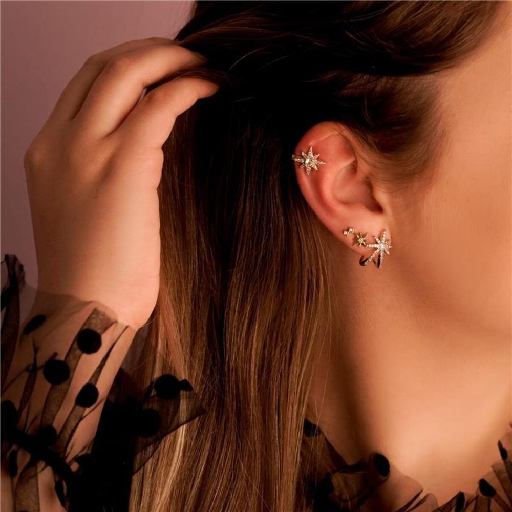 Imagem do produto Brinco Ear Cuff com Estrela Creavejado de Zircônias Folheado a Ouro 18k