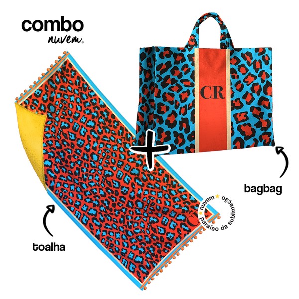 Foto do produto combo toalha canga + bagbag - animal print colorido azul-laranja