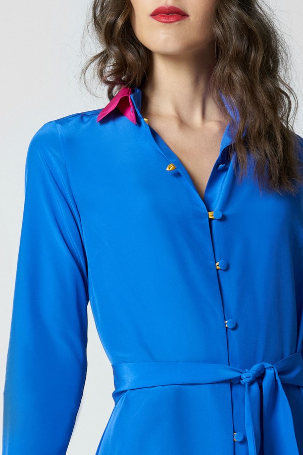 Vestido seda chemise Alison azul