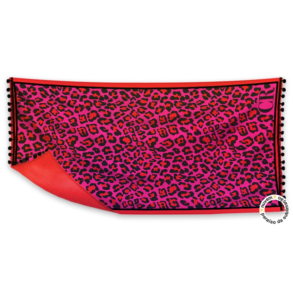 combo toalha canga + bagbag - animal print colorido rosa-vermelho