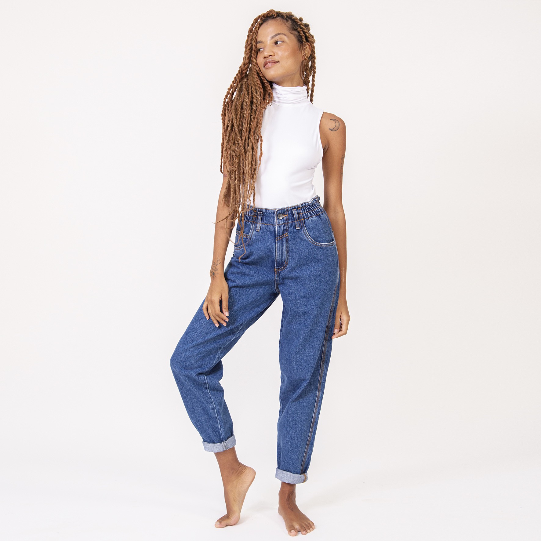 Baggy Jeans com Elástico | Rita Azul Escuro